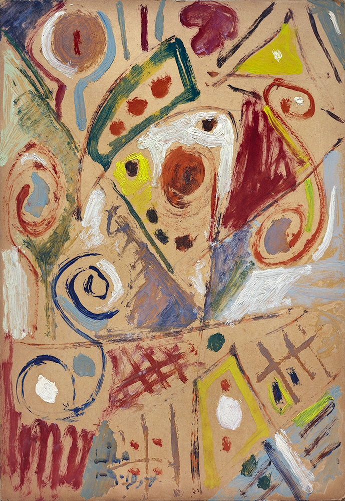 Juego con Líneas y Colores. Óleo sobre cartón, 50x35cm, 1-4-1954