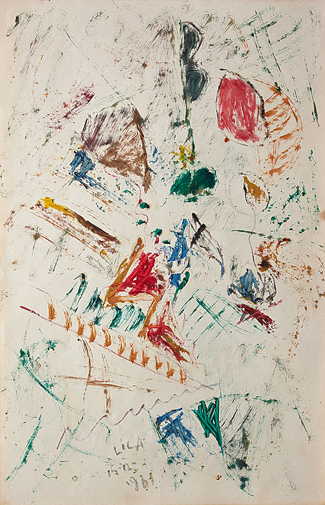 Juegos con Líneas y Colores. Óleo sobre papel, 35×22,3cm, 17-12-1961