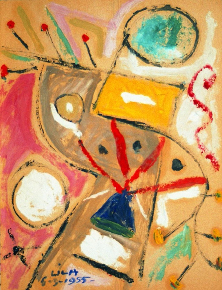 Juego con Líneas y Colores. Óleo sobre papel, 29,5x23cm, 6-9-1955