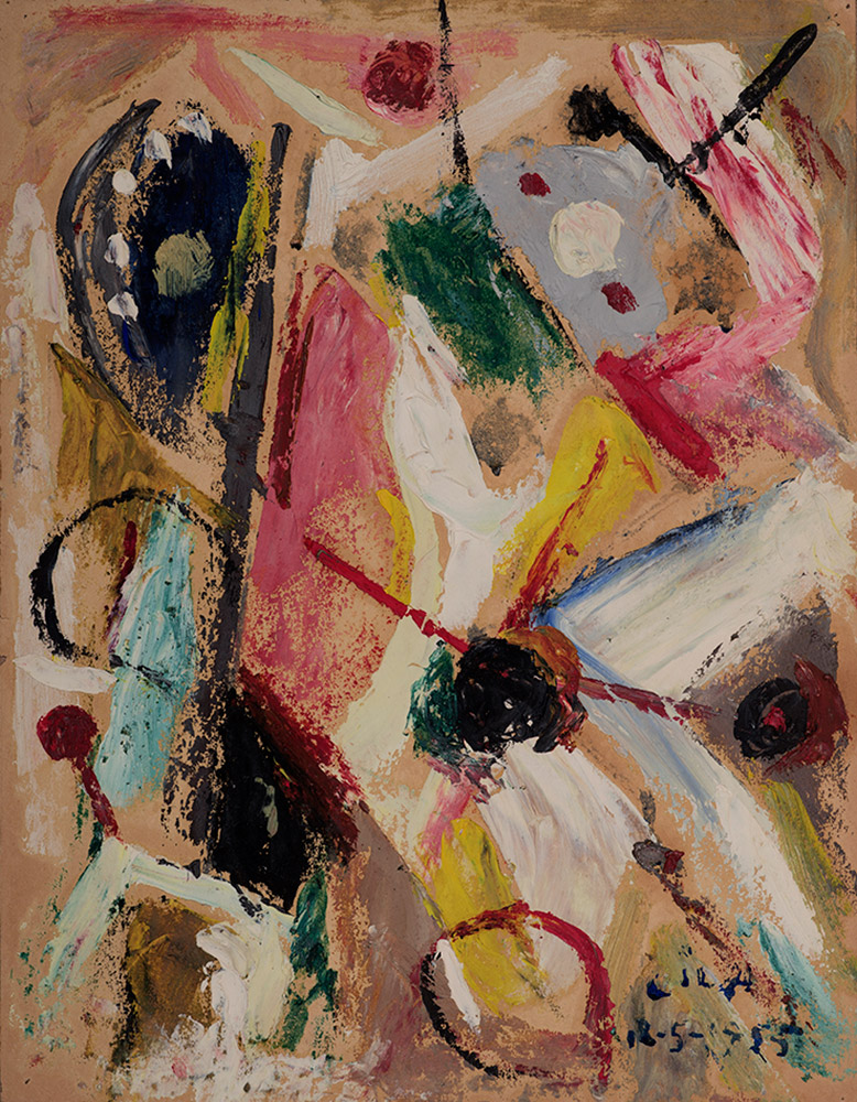 Juego con Líneas y Colores, Óleo sobre papel, 30 x 23 cm, 18-05-1955